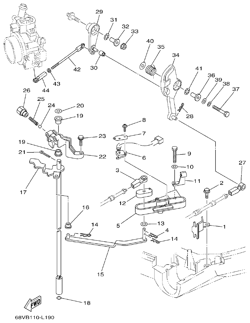 Yamaha F115A, FL115A, FL115AET CONTROL parts diagram